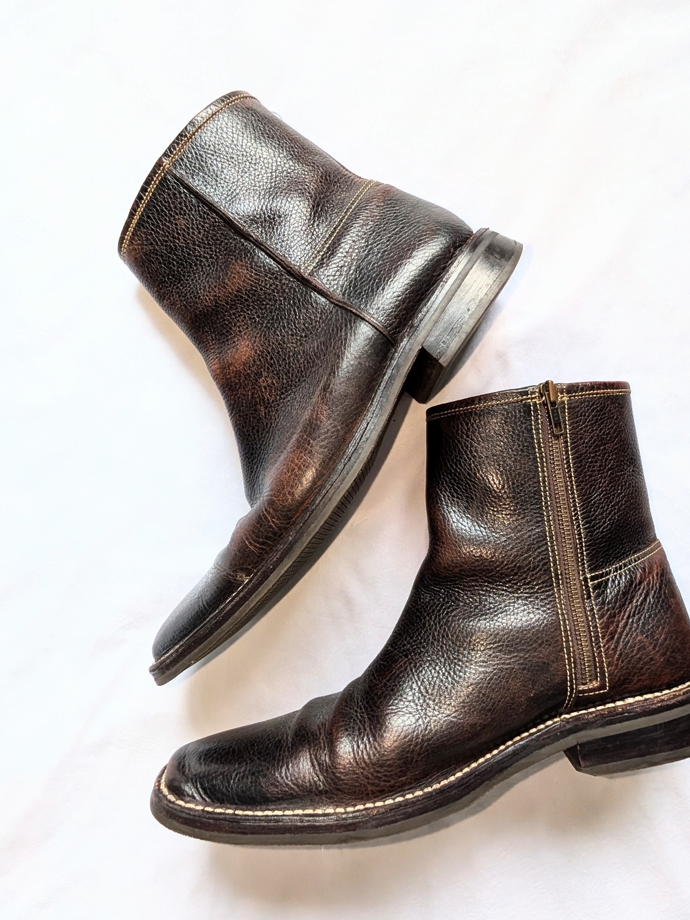 Vintage Cole Haan Pebbled Leather Side Zip Boots Men's 11.5 Brown